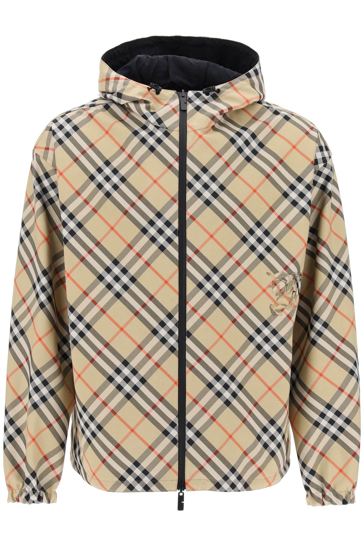Shop Burberry Reversible Check Hooded Jacket With In Beige