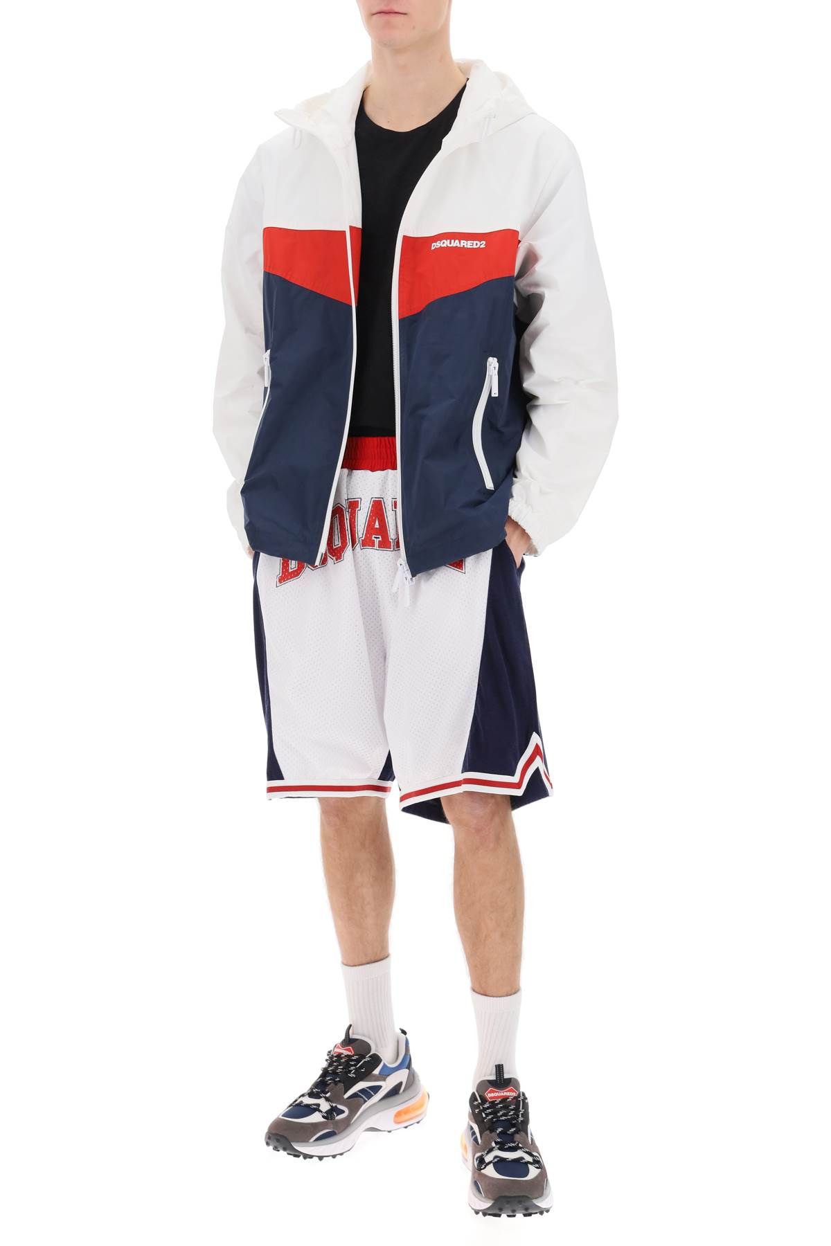 Shop Dsquared2 Color Block Windbreaker Jacket In White,blue,red