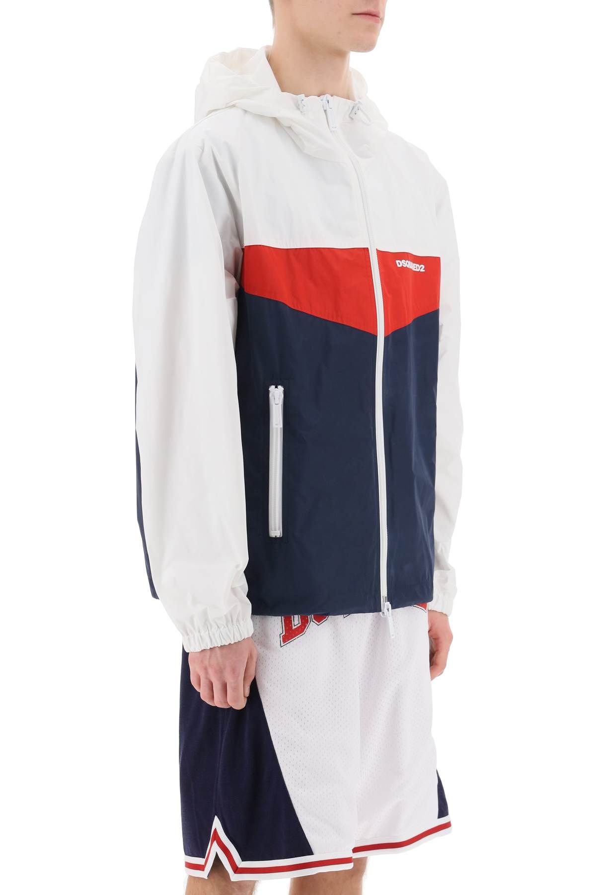 Shop Dsquared2 Color Block Windbreaker Jacket In White,blue,red