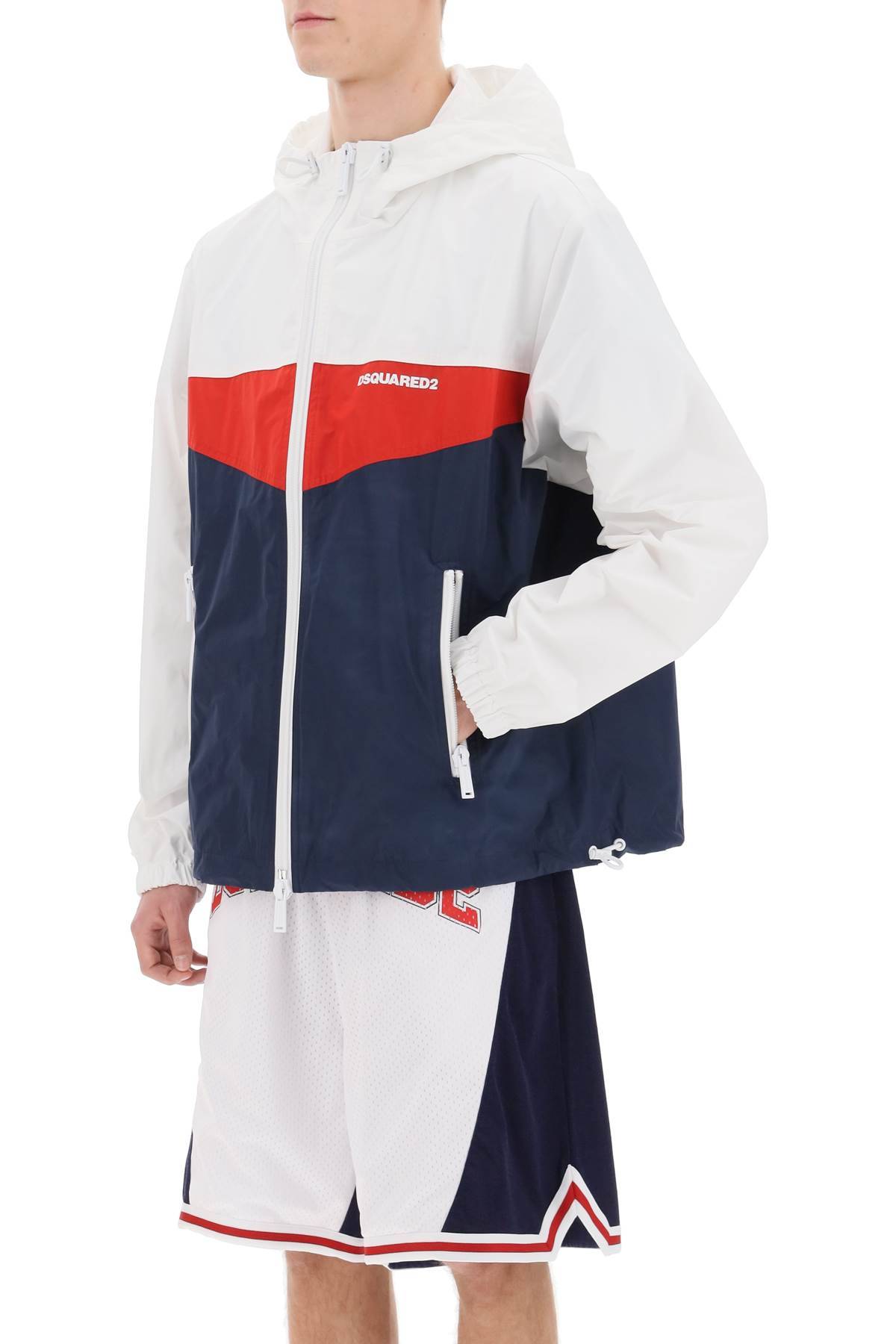 Shop Dsquared2 Color Block Windbreaker Jacket In White,blue,red