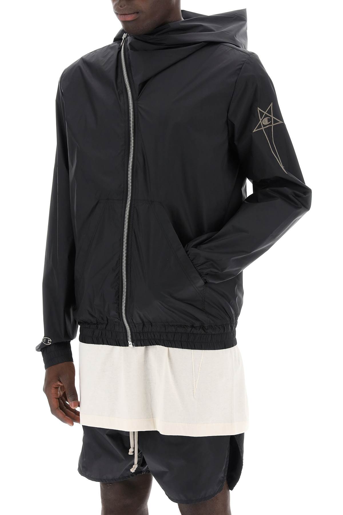 Shop Rick Owens X Champion Mountain Hoodie Windbreaker Jacket In Nylon In Black