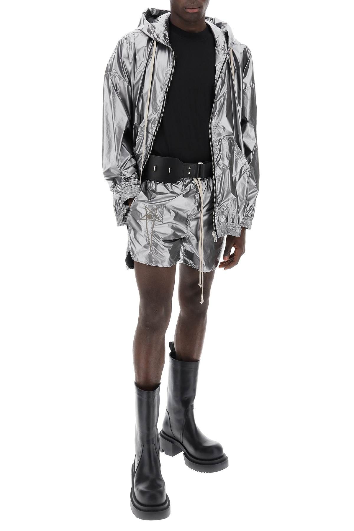 Shop Rick Owens "jumbo Jason Windbreaker With Metallic Nylon Hood By  X Champion" In Silver