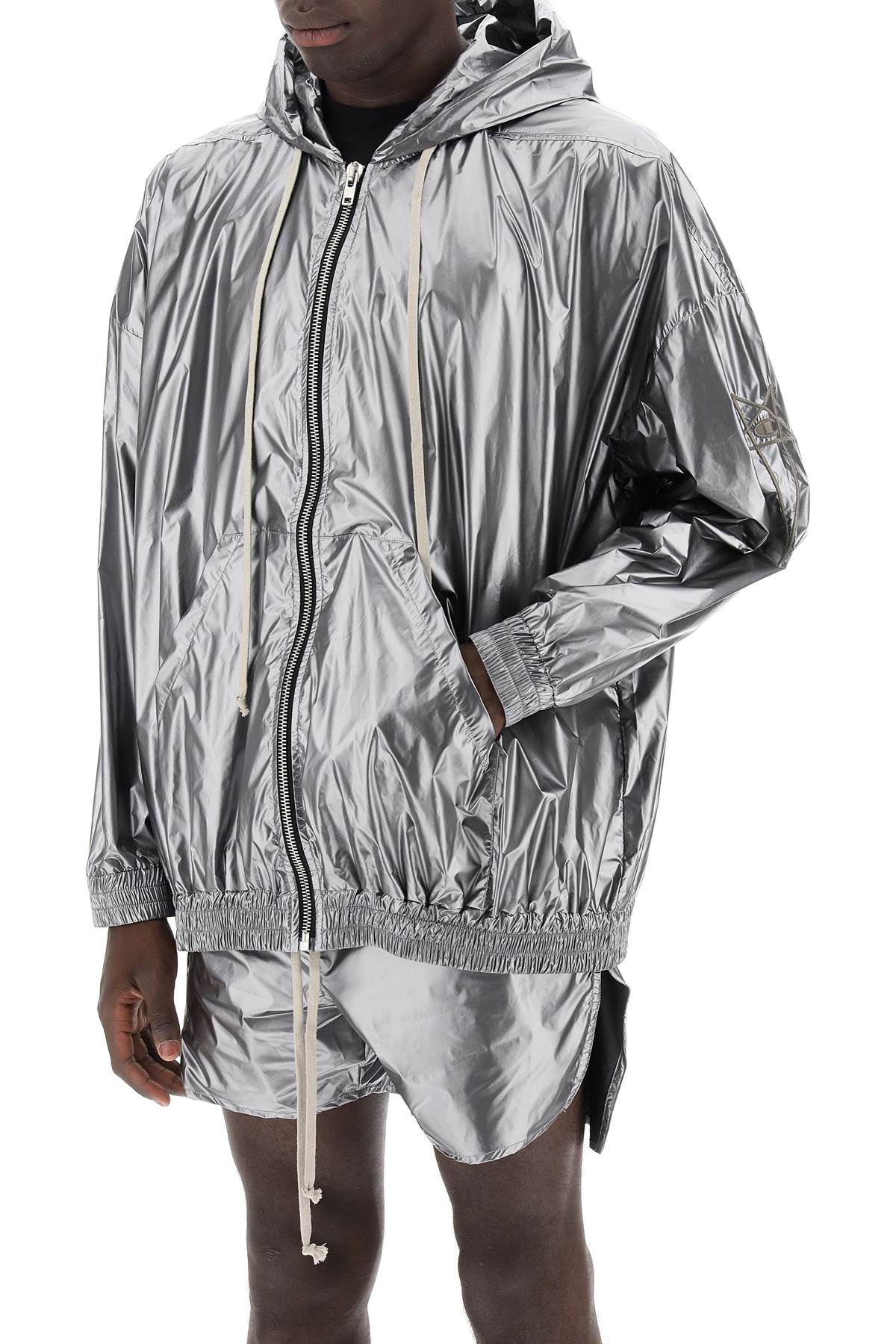 Shop Rick Owens "jumbo Jason Windbreaker With Metallic Nylon Hood By  X Champion" In Silver