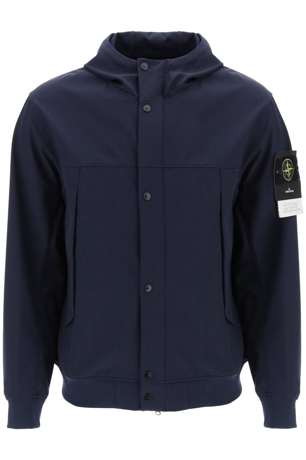 Shop Stone Island Light Soft Shell-r Hooded Jacket In Blue