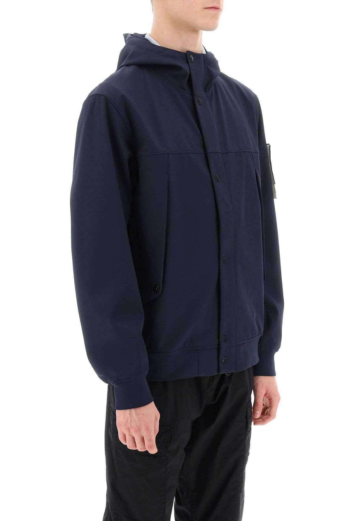 Shop Stone Island Light Soft Shell-r Hooded Jacket In Blue