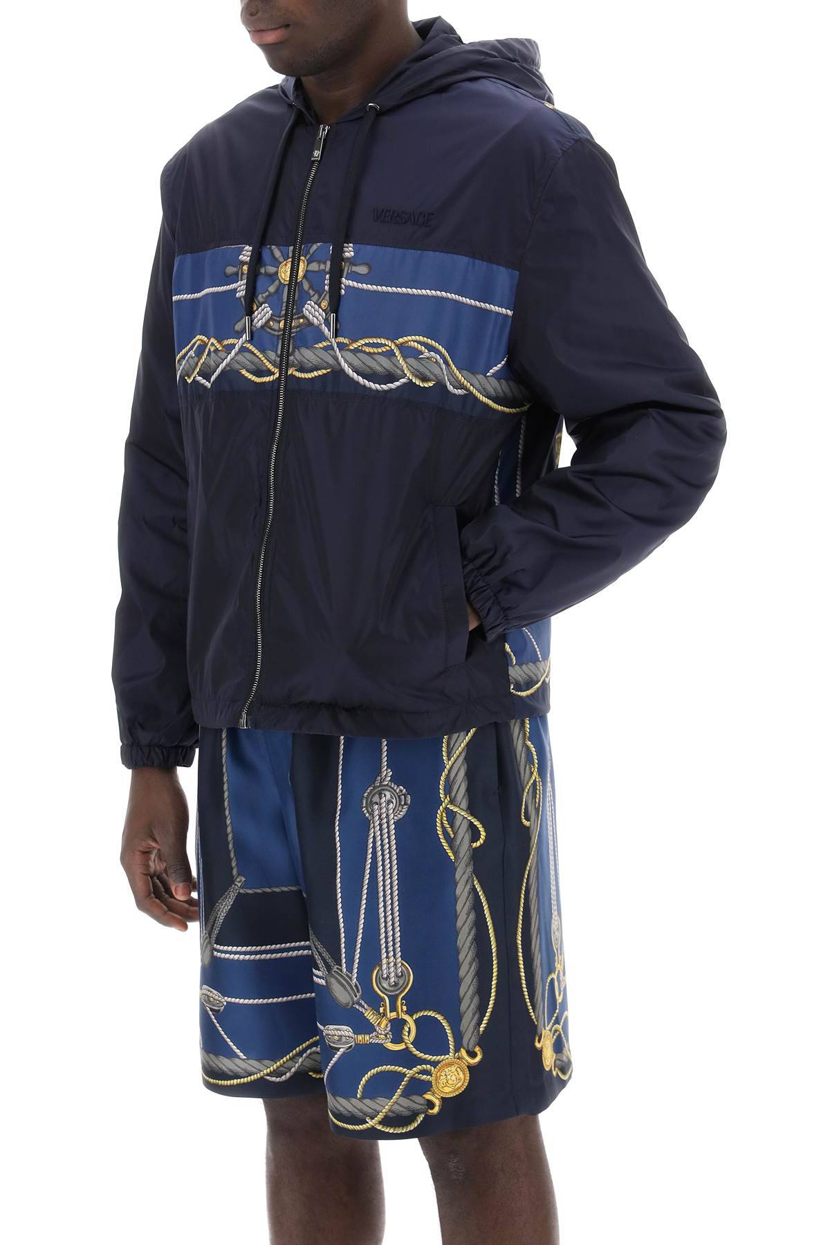 Shop Versace Nautical Hooded Jacket In Blue